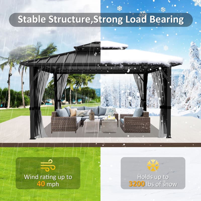VEIKOUS Aluminum Double Hardtop Gazebo Pergola for Patio, Lawn, and Garden with Removable Netting