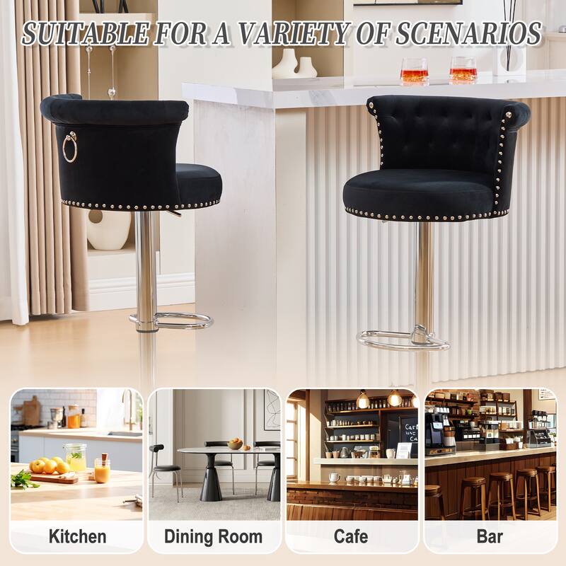 Counter Height Swivel Bar Stools Set of 2 Adjustable Velvet Upholstered Seating