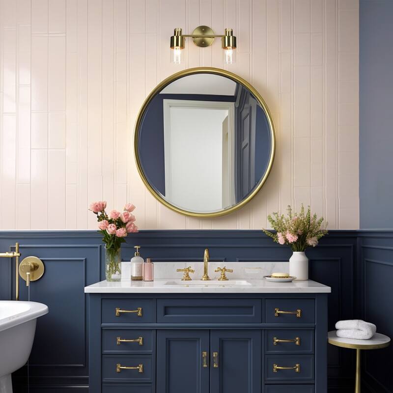 Modern 1/2/3-Light Dimmable Gold Bathroom Vanity Light Cylinder Glass Wall Sconces