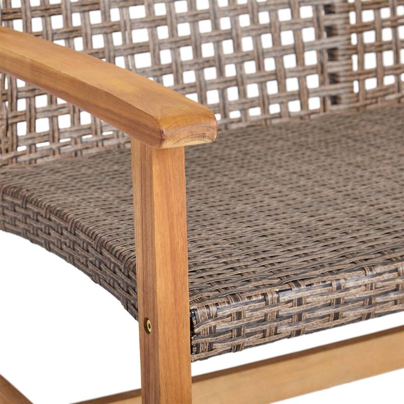 Outdoor Acacia Wood Loveseat Sofa Rattan Wicker 2 Seater Sofa Couch