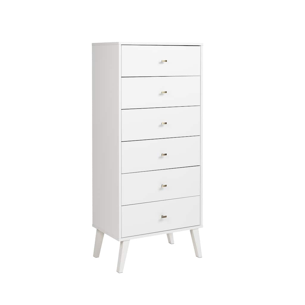 Prepac Milo Mid-Century Modern 6 Drawer Dresser, Tall Chest of Drawers, Retro Bedroom Furniture, Lingerie Dresser