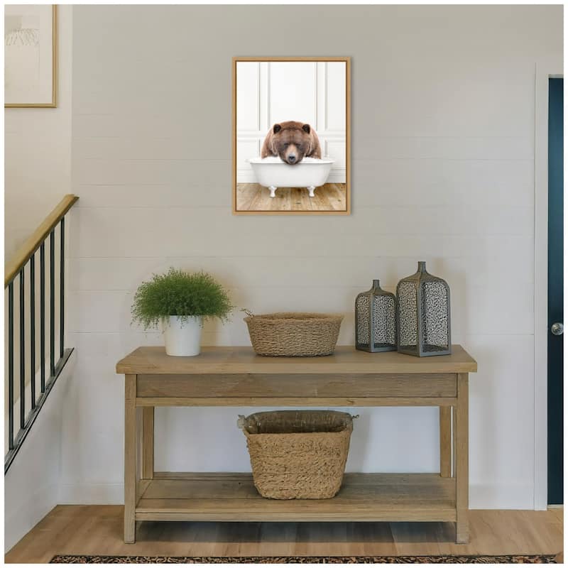 Kate and Laurel Sylvie Big Bear in Traditional Vintage Bathtub Framed Canvas by Amy Peterson