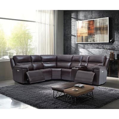 108” W Premium Genuine Leather Dual-Power Sectional Sofa with Console, Zero Gravity, Adjustable Headrest