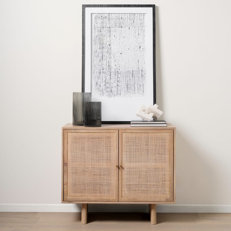Grier Light Brown Solid Wood w/ Cane Doors Accent Cabinet