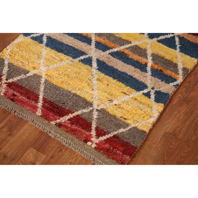 Trellis Moroccan Oriental Runner Rug Hand-Knotted Wool Carpet - 2'8" x 10'0"
