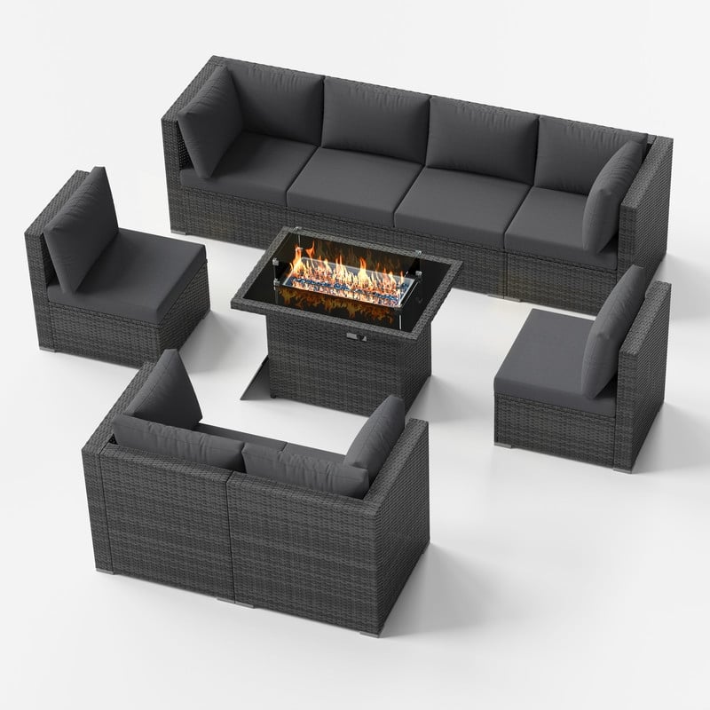 FINCATI Outdoor High-back Wicker Patio Sectional Set, 500 lbs Luxury Oversized Conversation Set, Spacious Couch Set