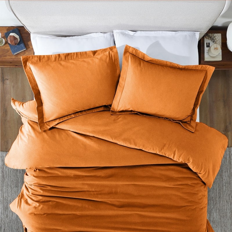 Superior Classic Solid Flannel Cotton Duvet Cover Set