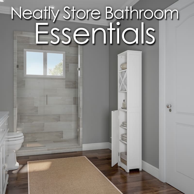 White Engineered Wood 67-Inch Tall Tower Bathroom Linen Cabinet - 67" Tall