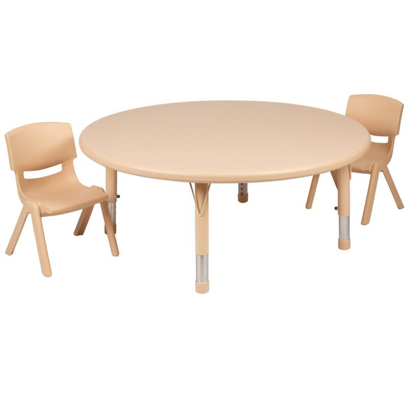 45" Round Plastic Height Adjustable Activity Table Set with 2 or 4 Chairs
