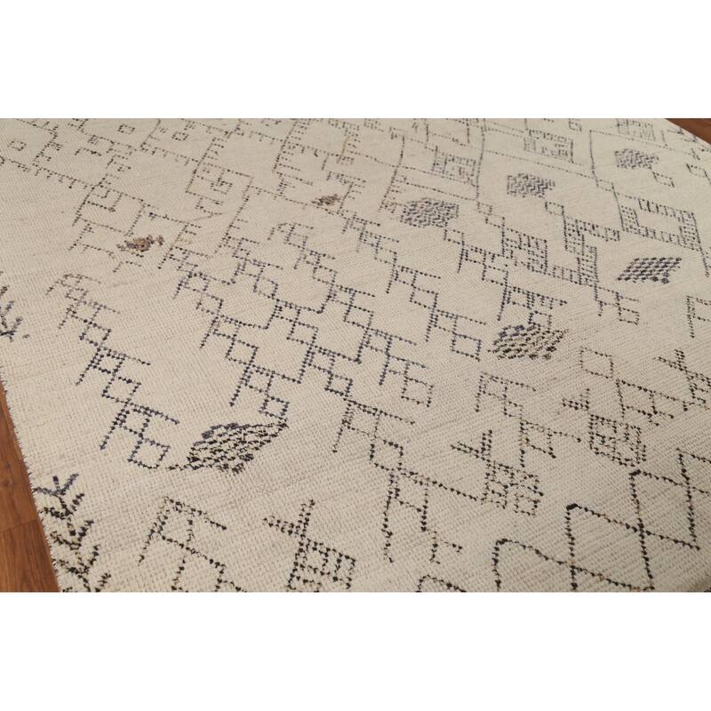 Ivory Trellis Moroccan Area Rug Handmade Wool Carpet - 8'1"x 11'8"