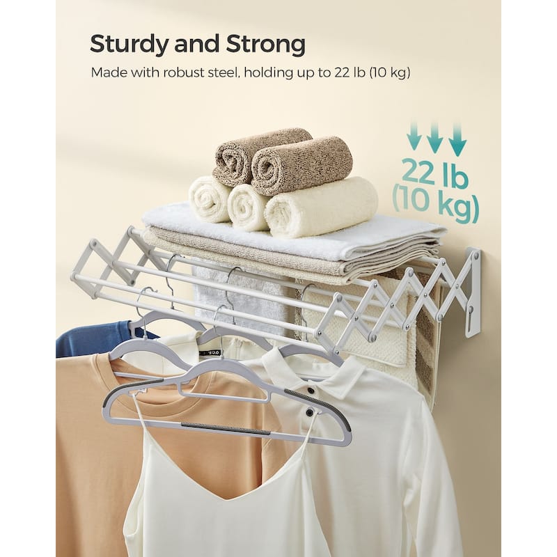 Wall-Mounted Expandable Steel Clothes Drying Rack with 9 Hanging Rods Perfect for Laundry Room or Bathroom