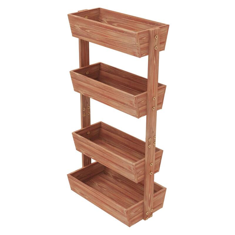 4-tier Wooden Vertical Ladder Raised Vegetable Planter Box Elevated Garden Bed - 25.6" W x 55.5" H