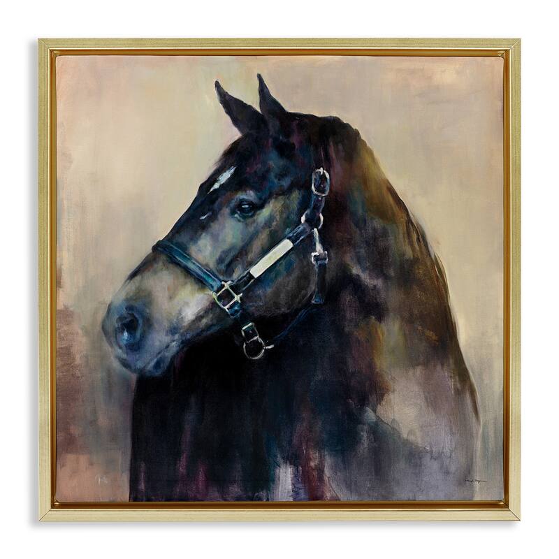 Stupell Black Horse Riding Harness Watercolor Framed Floater Canvas Wall Art Design by Marilyn Hageman - 18 x 18 - Gold