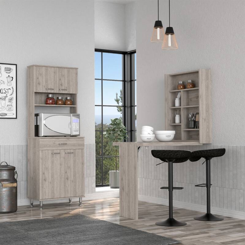 Canyon 4-Door 1-Drawer 2-piece Kitchen Set, Pantry and Functional Table Light Gray - Gray