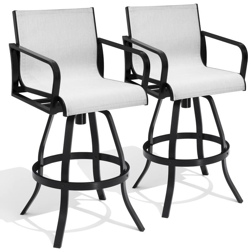 Outdoor Indoor Patio Aluminum Premium Sunbrella Fabric Swivel Barstools - AUGUSTINEOYSTER - 2-Piece