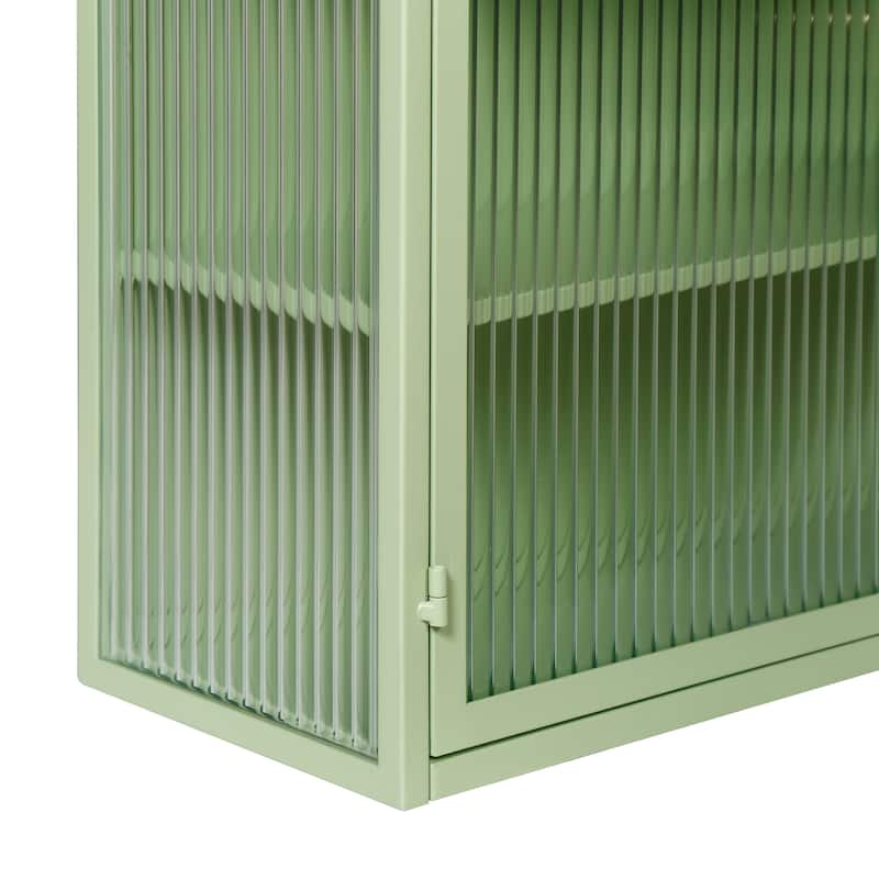 27.56"Glass Doors Modern Two-door Wall Cabinet with Featuring Three-tier Storage ,Mint Green