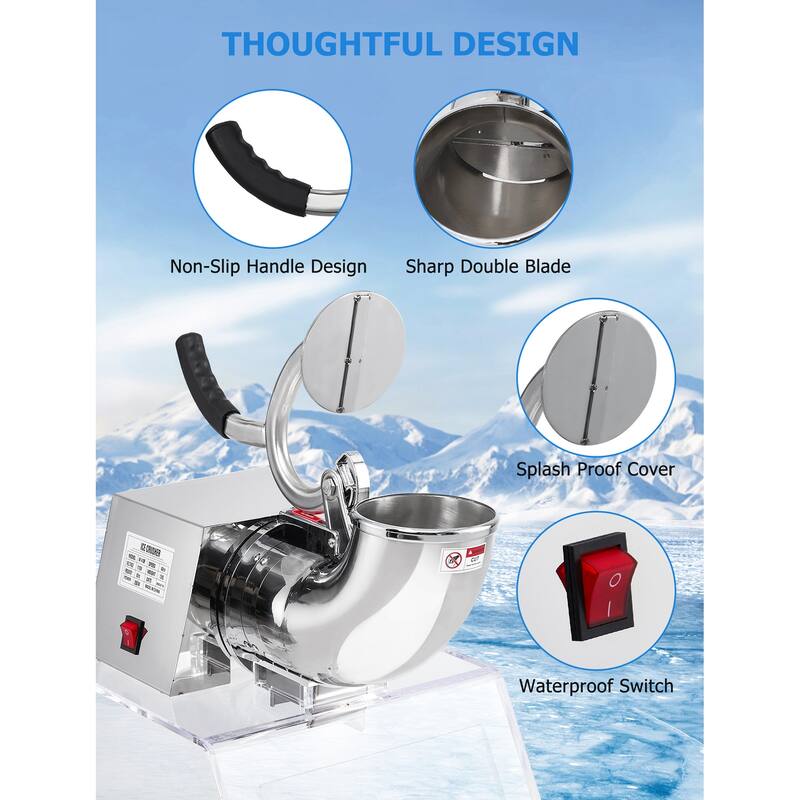 350W Commercial Ice Crusher 440Lbs/H w/ Dual Blades & 40L Storage Bed