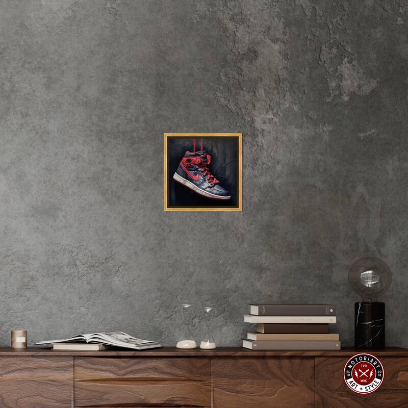 Notoriart Black And Red Hanging Sneaker Framed Sneaker 1 Piece Canvas Wall Art
