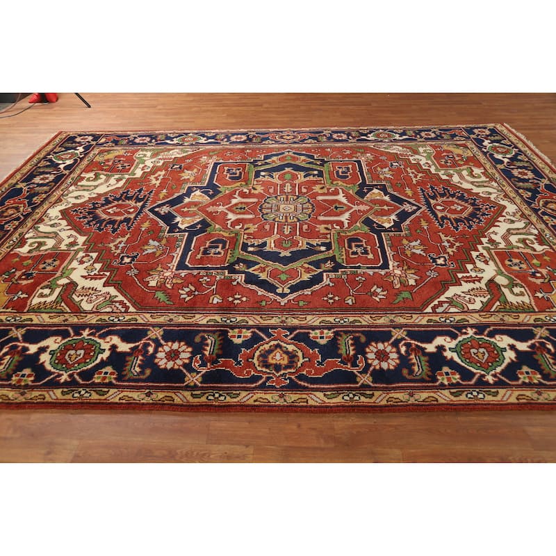Hand Knotted Oriental 100% Wool Carpet Traditional Medallion Oranges & Rust Heriz (serapi) Area Rug - 11' 10'' X 8' 11''