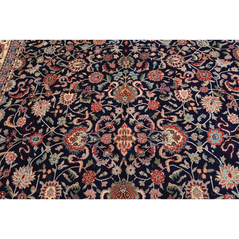 8'1''x10'3'' Hand Knotted New Zealand Wool Navy Kashaan Botanical 200 KPSI Rug - 8' 1'' x 10' 3''