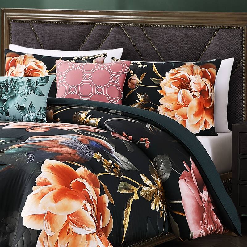 Bebejan Botanical Birds 100% Cotton Sateen 5 Piece Reversible Comforter Set