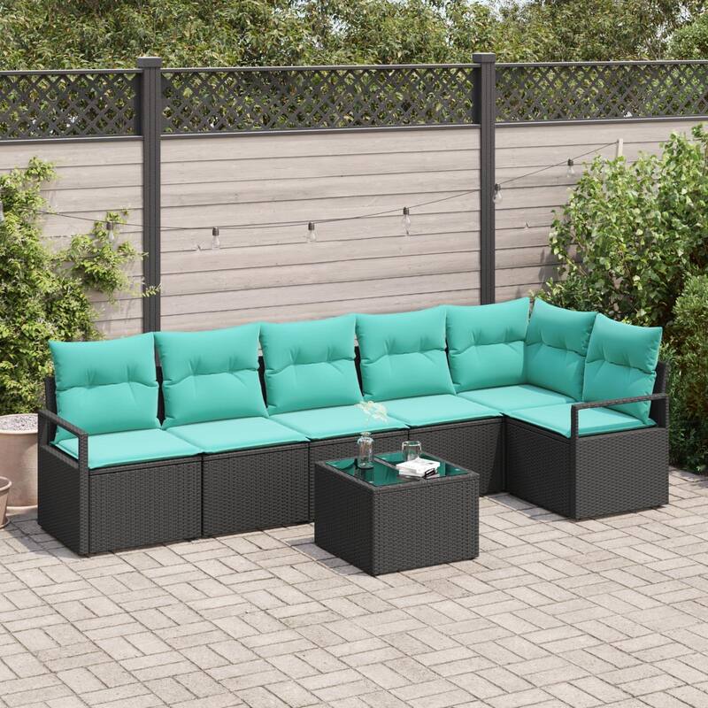 6/7 Piece Modular Outdoor Sofa Set with Cushions - 113×48×27.2 - Black-with table