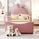 preview thumbnail 2 of 9, Twin Size Upholstered Daybed with Rabbit Ear Shaped Headboard, Velvet Platform Bed Frame for Girls-No Box Spring Required, Pink