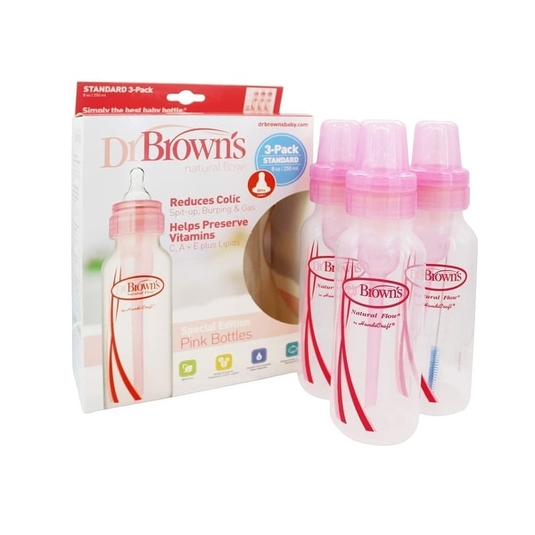 Dr. Brown's Natural Flow, Baby Bottles, Pink, 8 oz 3 count. Opens flyout.