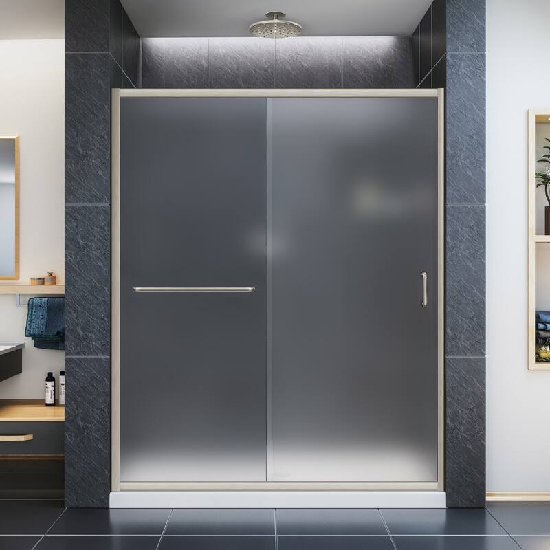 DreamLine Infinity-Z 56-60 in. W x 72 in. H Semi-Frameless Sliding Shower Door, Frosted Glass
