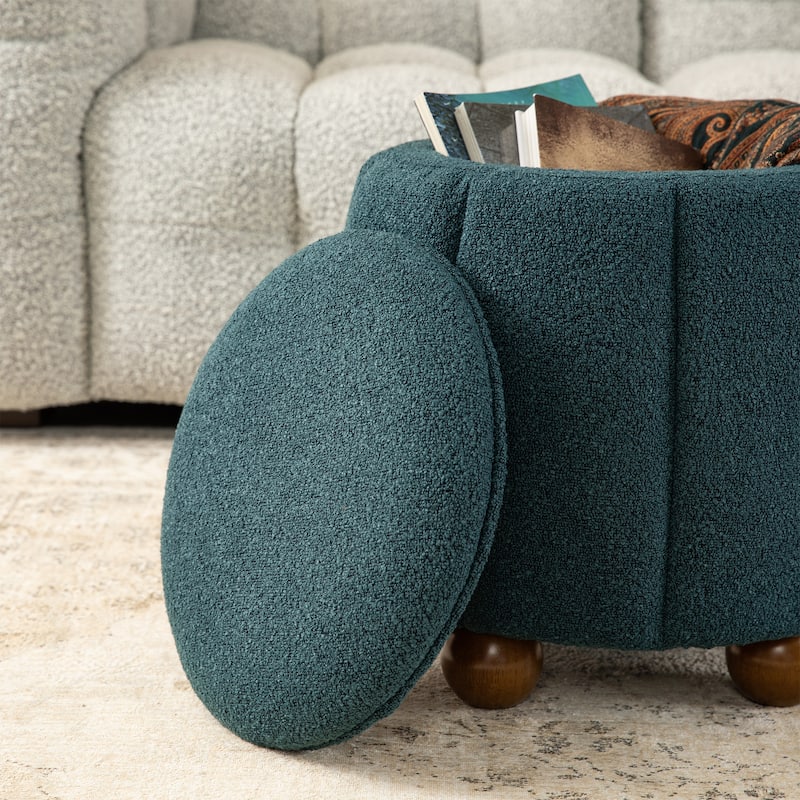 Glitzhome 19"H Boucle Upholstered Storage Ottoman Stool with Rubberwood Feet