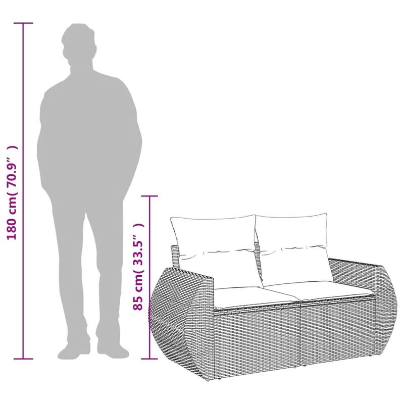vidaXL Patio Sofa with Cushions 2-Seater Loveseat Modular Couch Poly Rattan - 24.4 x 55.9 x 27.2 in
