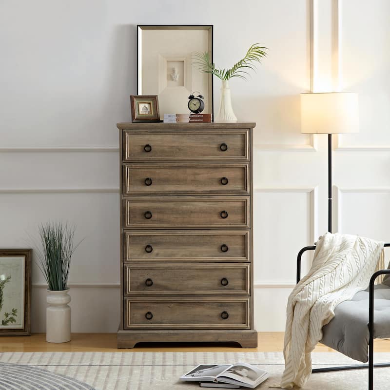 Modern 6-Drawer Bedroom Dresser - Gray Wash