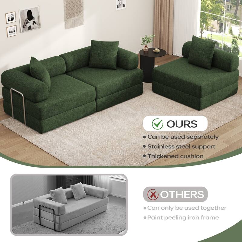 4-in-1 Folding Sofa Bed with Fixed-Shape Frame, DIY Combination Modular Sofa Convertible Chenille Couch for Living Room