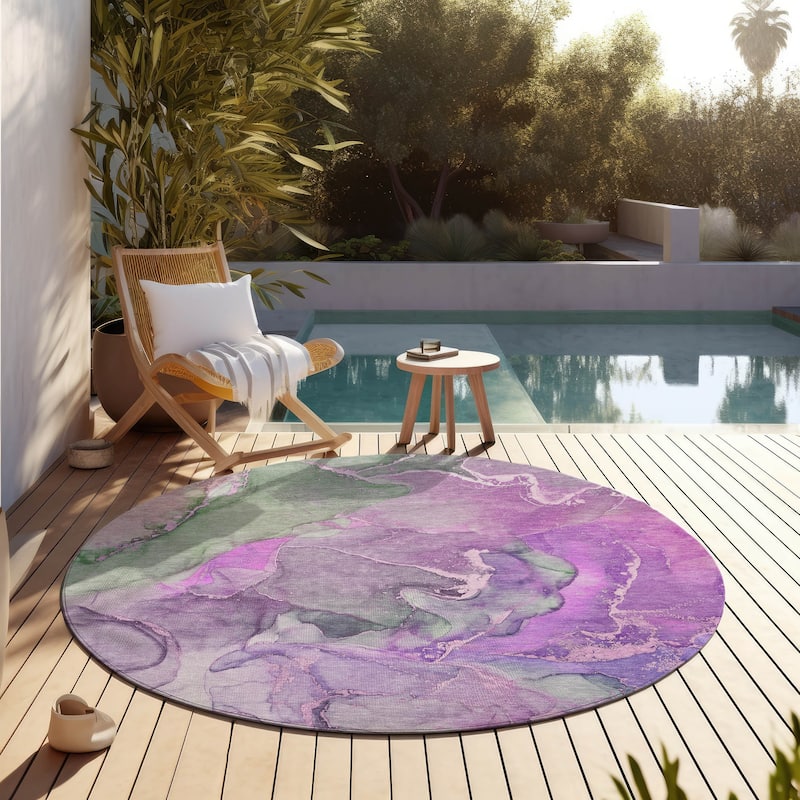 Machine Washable Indoor/ Outdoor Chantille Watercolor Rug - 8' x 8' - Purple