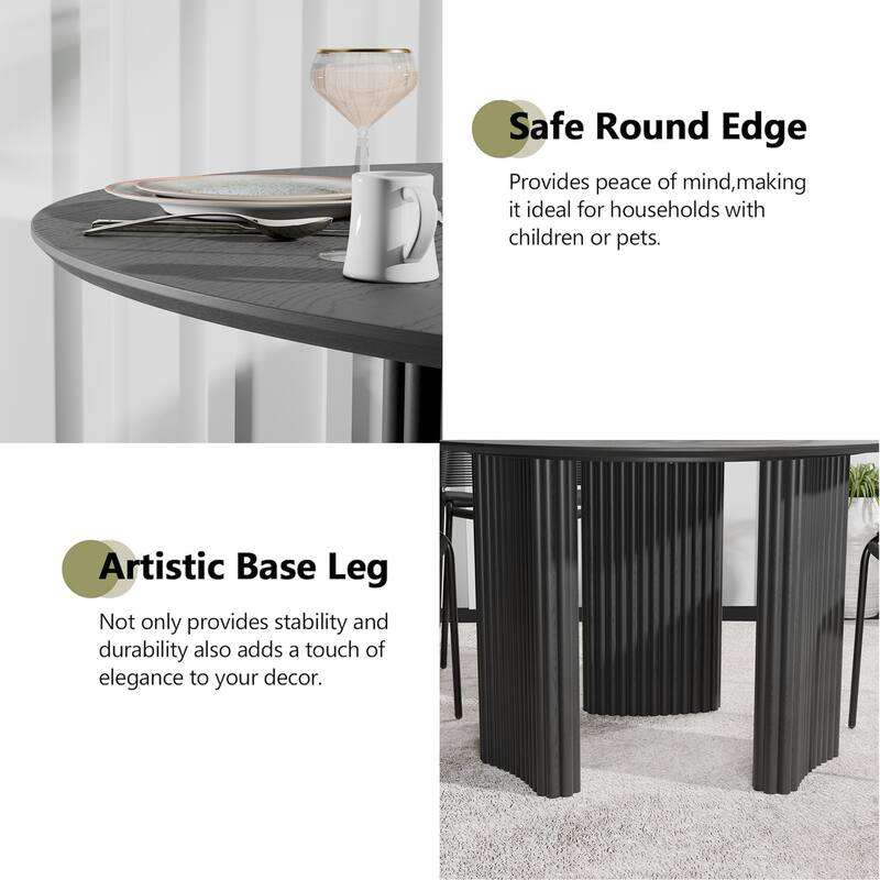 Dovelina 46" Modern Round Dining Table with Artistic Fluted Base & Safe Rounded Edges for Family