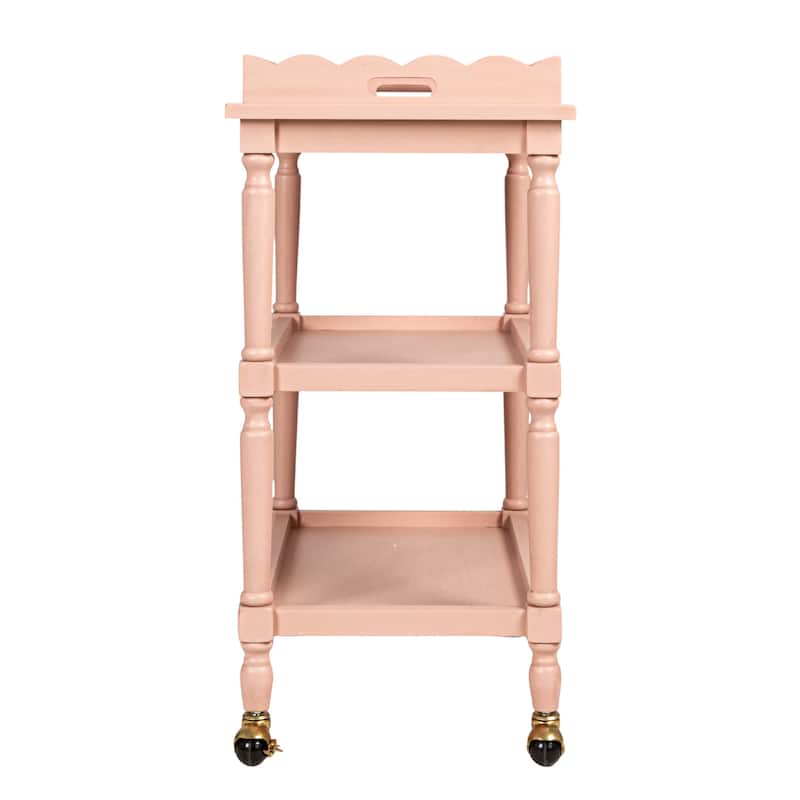 3-Tier Bar Cart on Casters with Removable Scalloped Tray, Pink - 27.3"L x 15.8"W x 31.9"H
