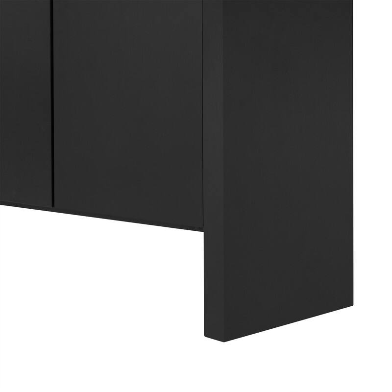 60" Modern 4-Door Sideboard with Open Shelf, Solid Wood Veneer Storage Cabinet for Living Room, Entryway (Black/Natural)