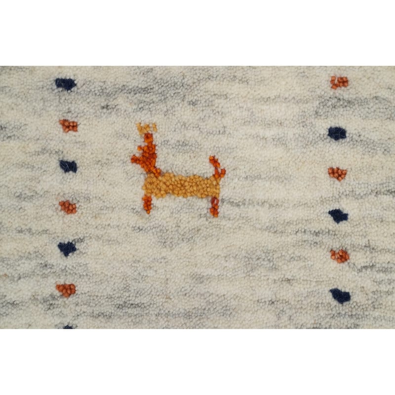 Hand Knotted Oriental 100% Wool Carpet Tribal Animal Pictorial Beige & Ivories Gabbeh Area Rug - 7' 9'' X 5' 0''