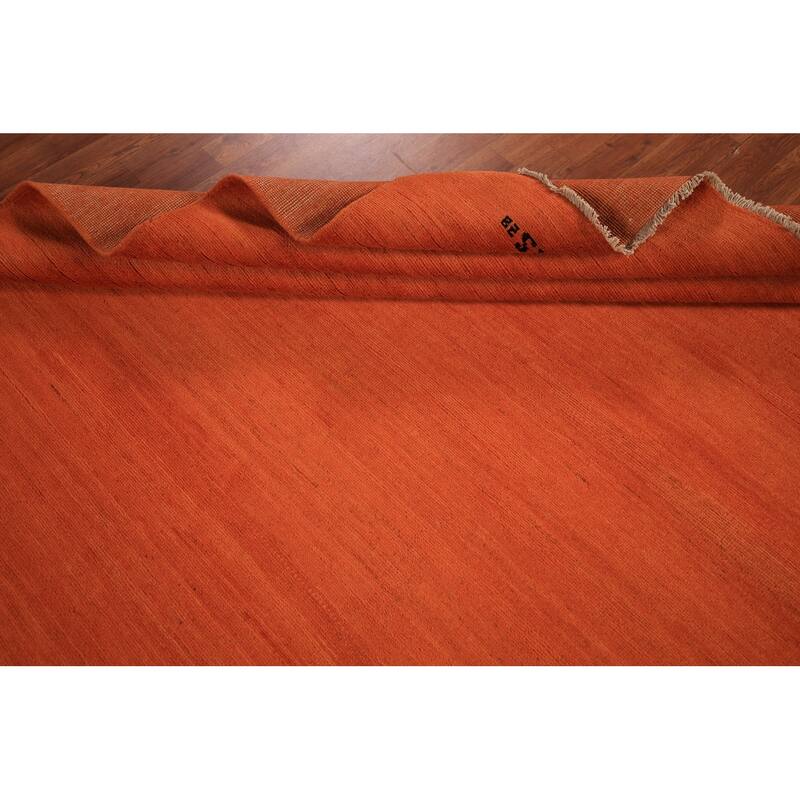 Modern Gabbeh Area Rug Hand-Knotted Oriental Orange Wool Carpet - 6'8" x 9'5"