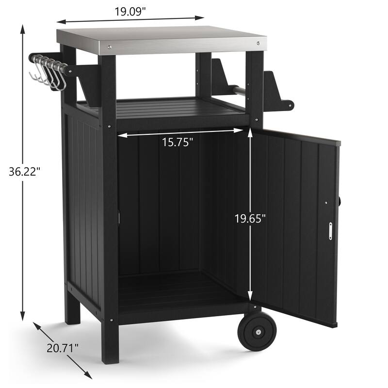 Barbecue/Grill Side Table Trolley, Outdoor Prep Dining Table Serving Cart with 304 Stainless Steel Top-HDPE