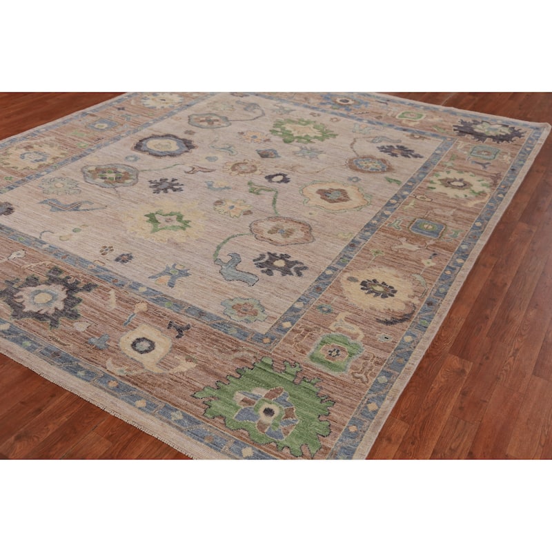 Hand Knotted Oriental 100% Wool Carpet Transitional All-Over Beige & Ivories Oushak Area Rug - 9' 9'' X 8' 1''