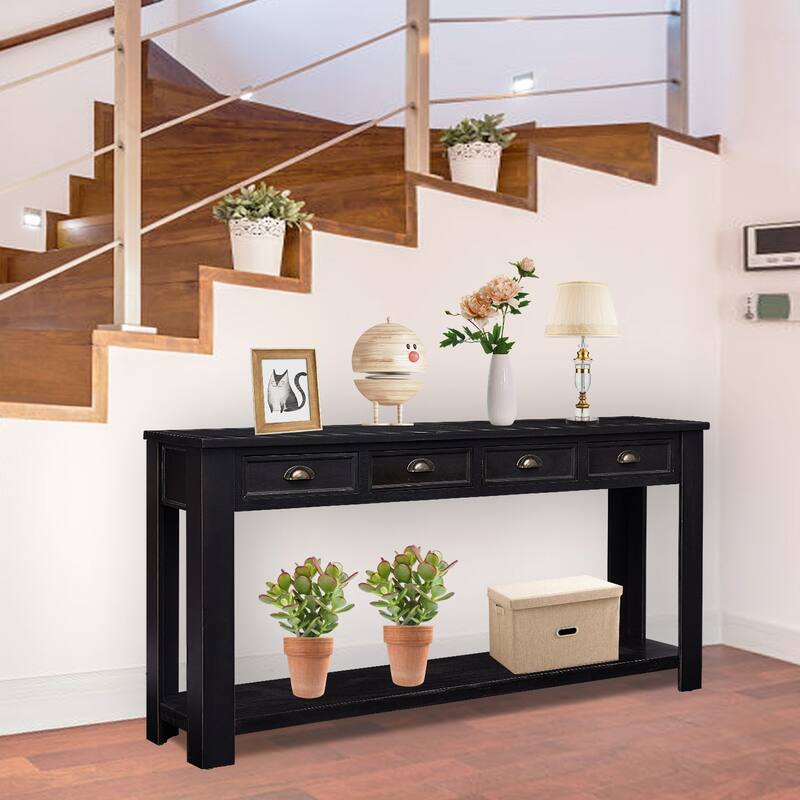 Kinbor Console Table End Table 2-Tier Hallway Sofa Table with Storage Drawers Bottom Shelf for Living Room, Entryway, Bedroom