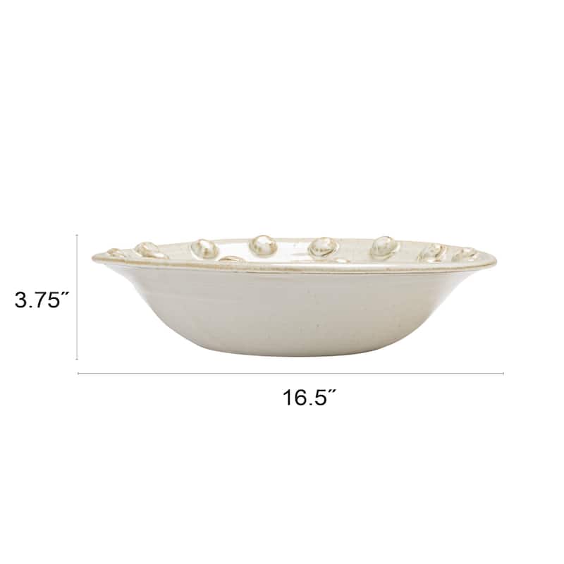 Handmade Terra-cotta Low Bowl with Raised Dots - 16.5"L x 16.5"W x 3.75"H