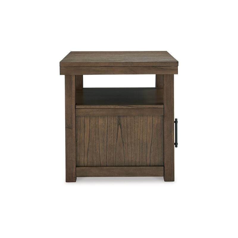 Olaf Side End Table, Open Shelf and Cabinet, 26 Inch Brown Acacia Wood
