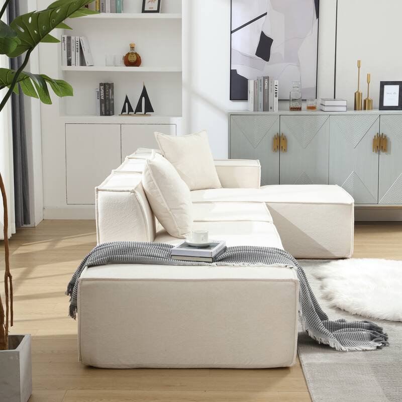 Modular Combination Modern Minimalist L-shaped Sofa, Beige Terrycloth Fabric, Free Installation