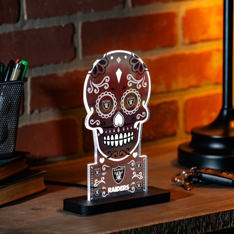 10" LED Tabletop Sugar Skull Halloween Desklite Sign, Las Vegas Raiders - Multicolor. - 10" x 7"