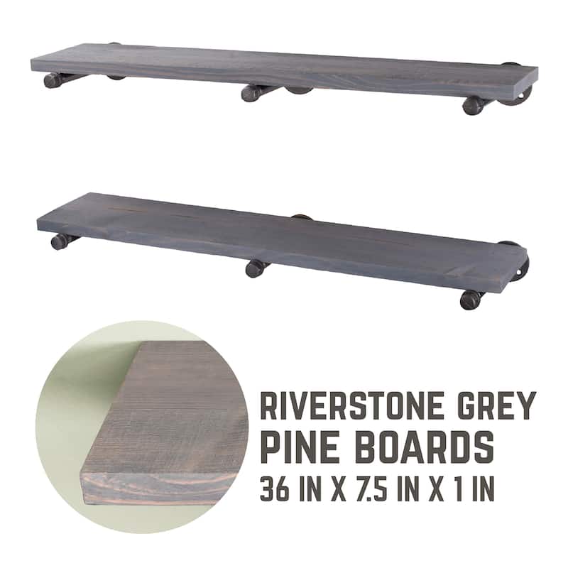 Restore Wood 36 in. Wall Shelf Straight Steel Pipe Brackets, Set of 2