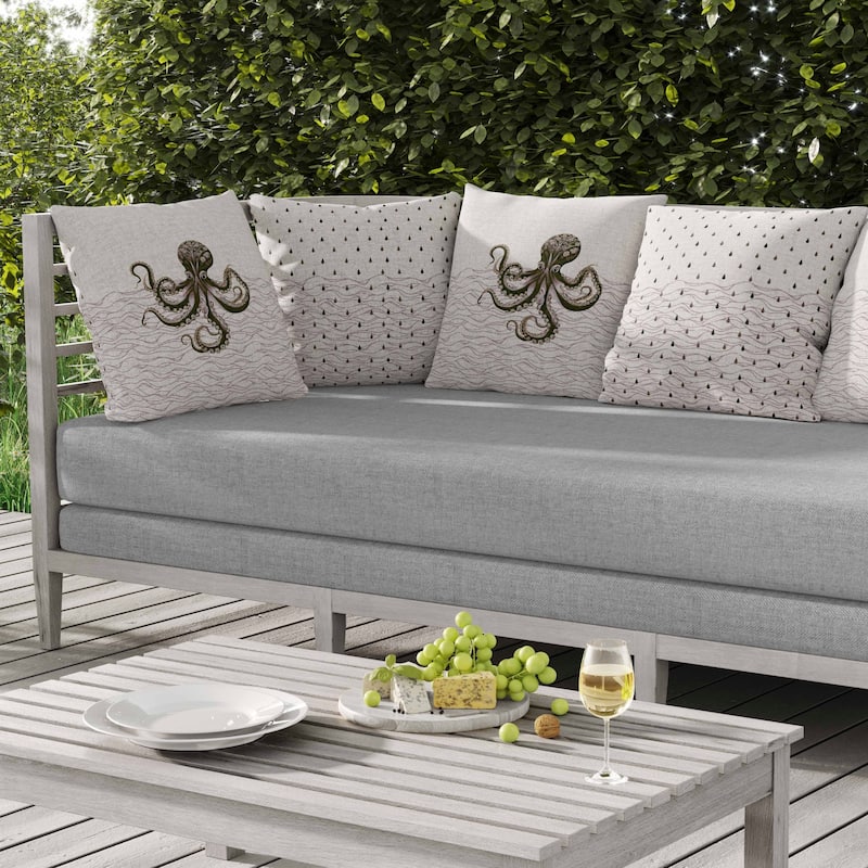 Oceanic Octo Art Indoor/Outdoor Reversible Throw Pillow Green and Lavender