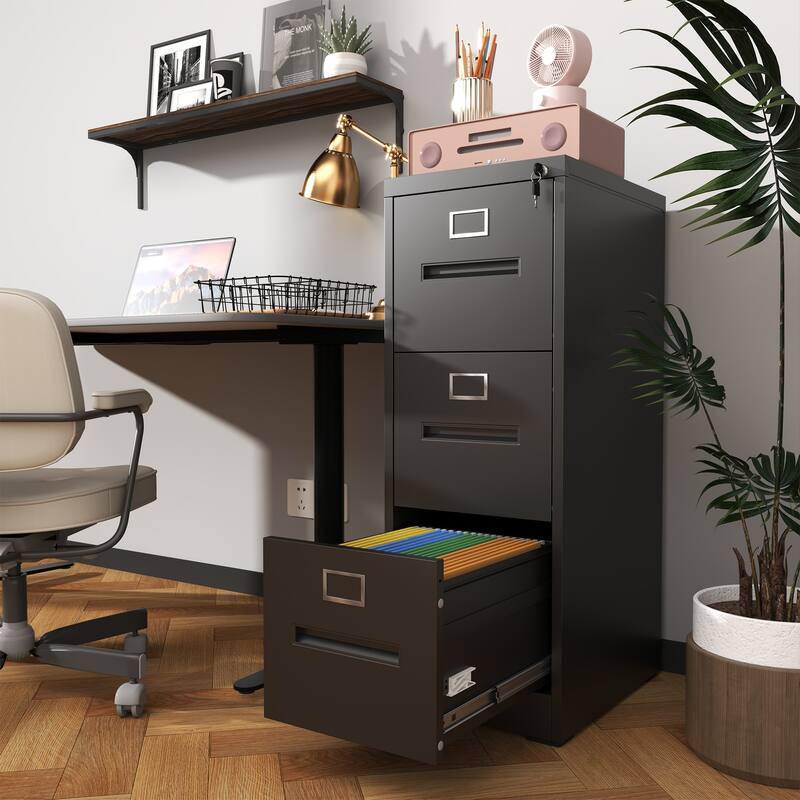 3 Drawer File Cabinet with Lock Metal Vertical File Cabinet, A4 Legal/Letter Size Narrow File Cabinet Locked,Assembly Required