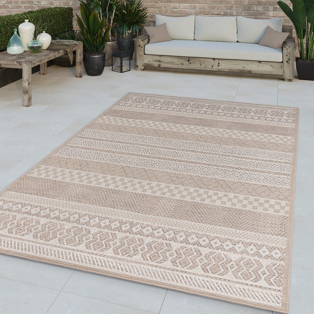 Boho Oudoor Rug for Patio Modern durable in Cream Beige